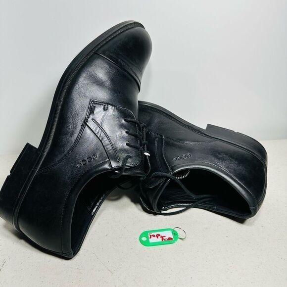 Ecco Mens Derby Dress Shoes Black Leather Cap Toe Lace Up 10 EUR 44 - Picture 1 of 7